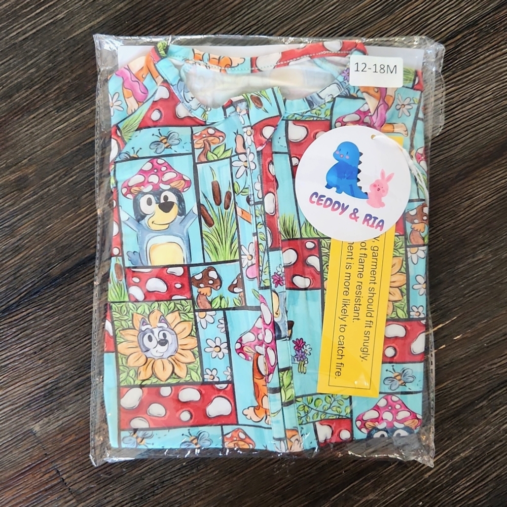 Bluey Bamboo Quilted Mushroom Zip Pajamas - 12-18mo